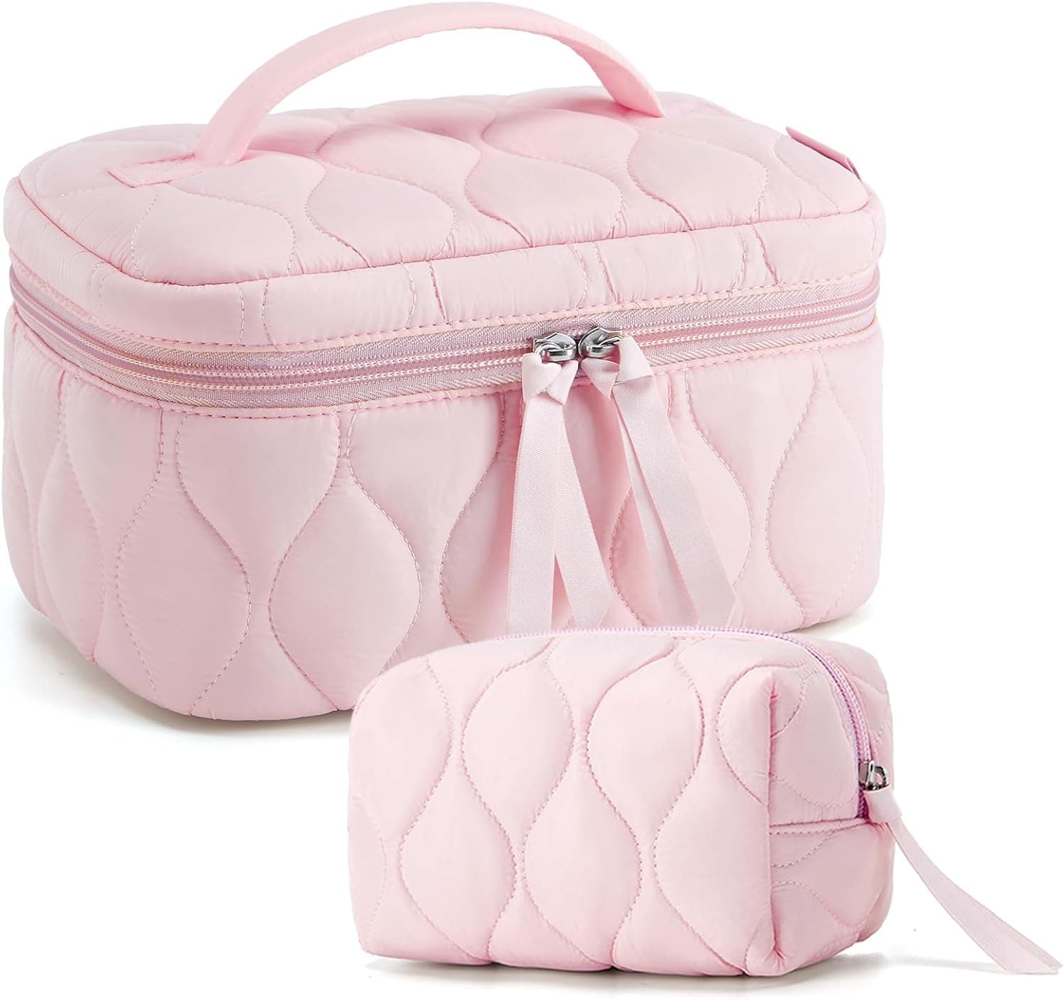 Amazon.com: BAGSMART Travel Makeup Bag, 2-Piece Puffy Quilted Cute Make ...