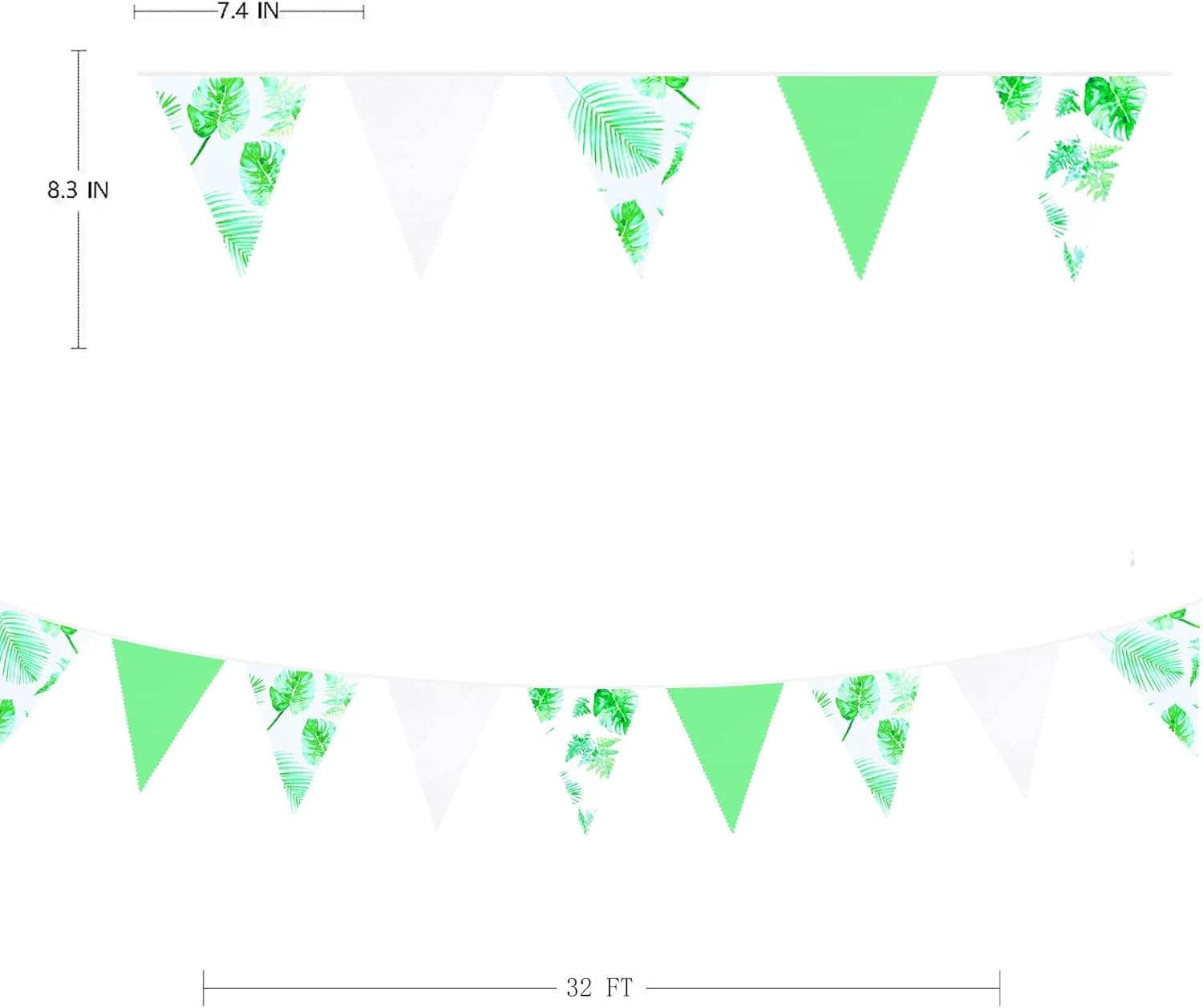 10M/32.8Ft Green Palm leaf White Fabric Bunting Banner Tropical Party ...