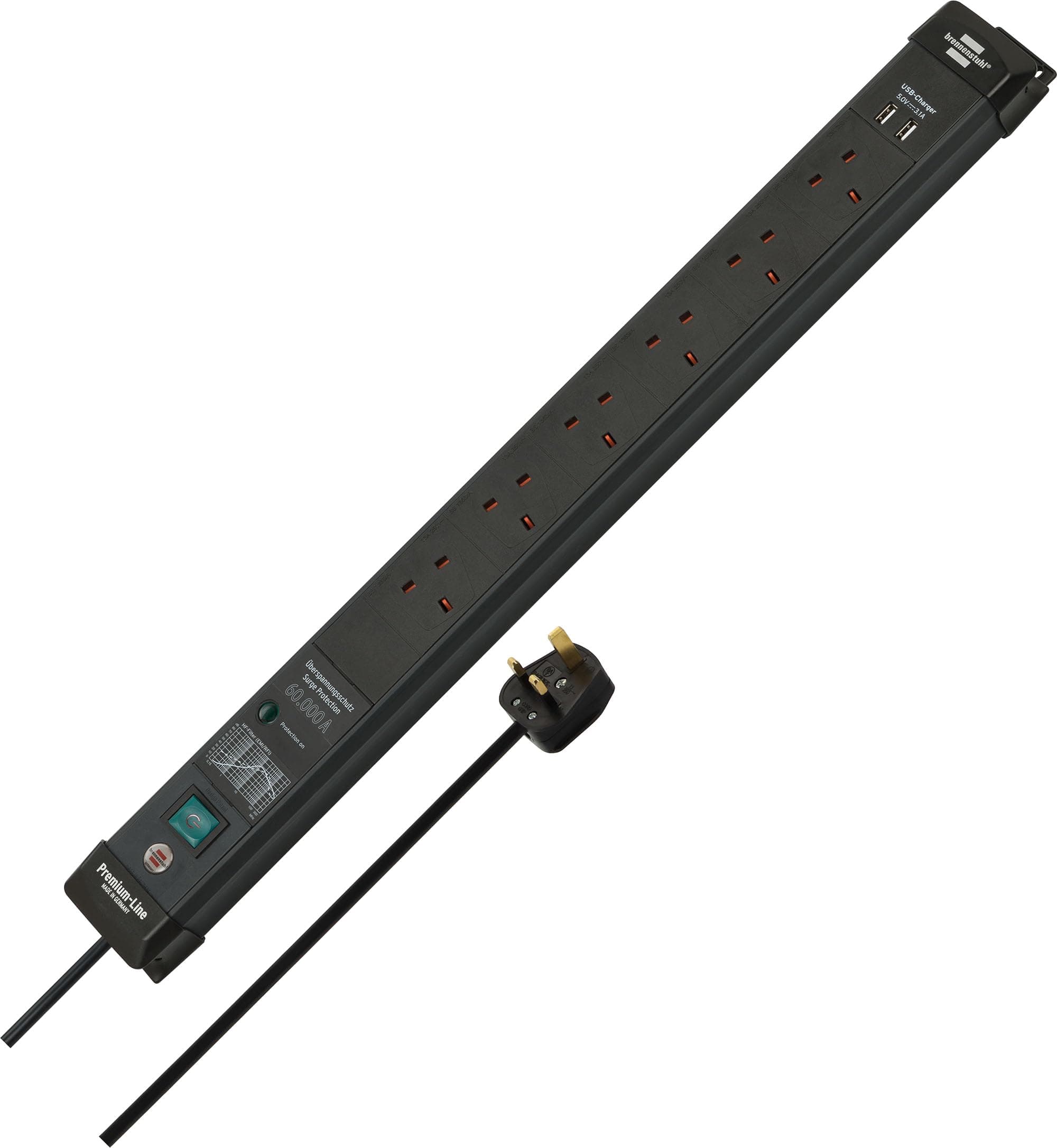 Brennenstuhl Premium-Line, 6-way extension lead with surge protection ...