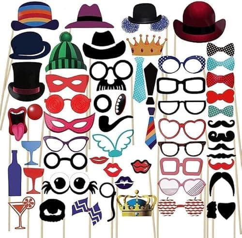 58Pcs Photo Booth Props,Funny Party Photo Booth Decorations,Birthday Party Supplies,Head & Face Props for Party Selfie,Memory Photo,Birthday Party