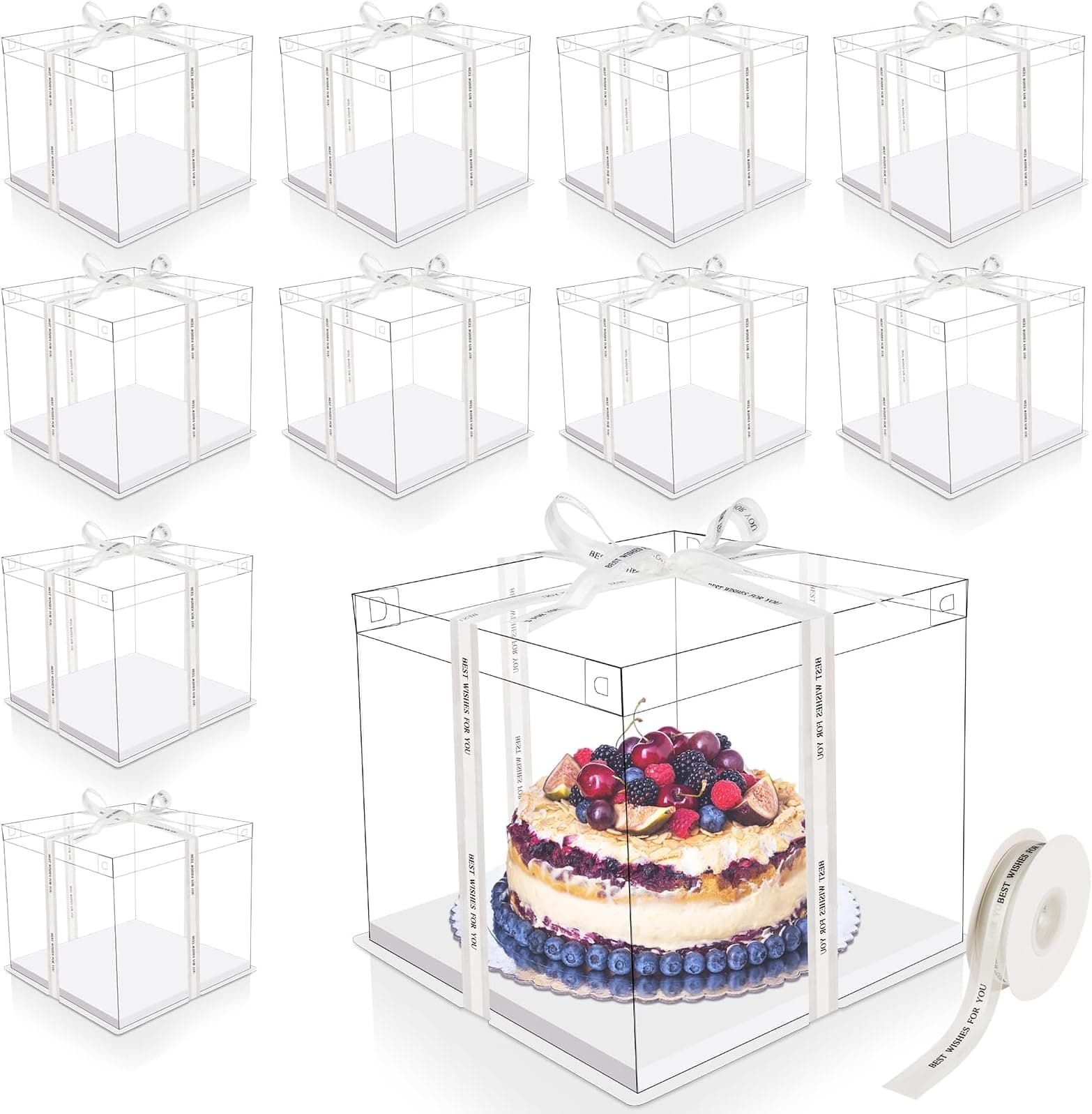 Amazon.com: Square Clear Cake Box - Transparent Cake Boxes with Ribbon ...