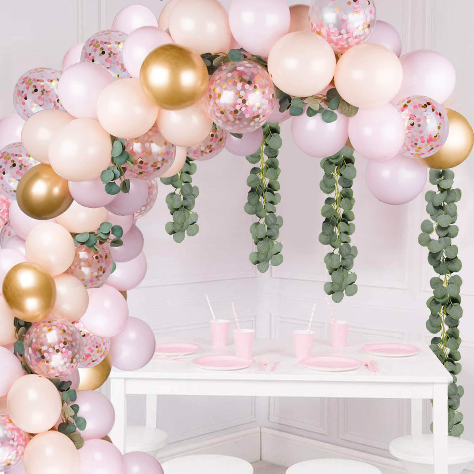 Buy Pink Balloon Garland with Artificial Greenery Garland Pink Gold ...