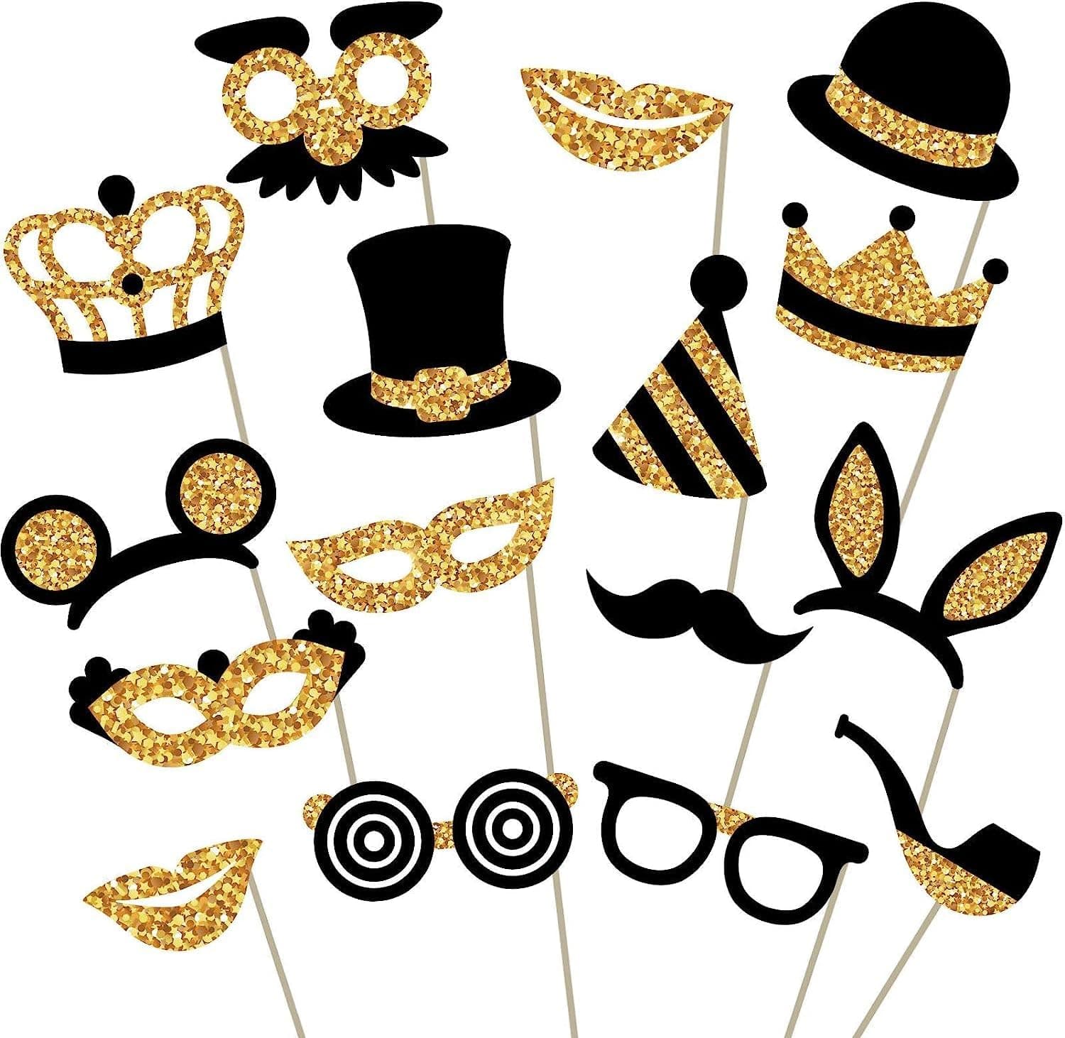 Gold Photo Booth Props - Fully Assembled No DIY Required - Mix of Hats ...