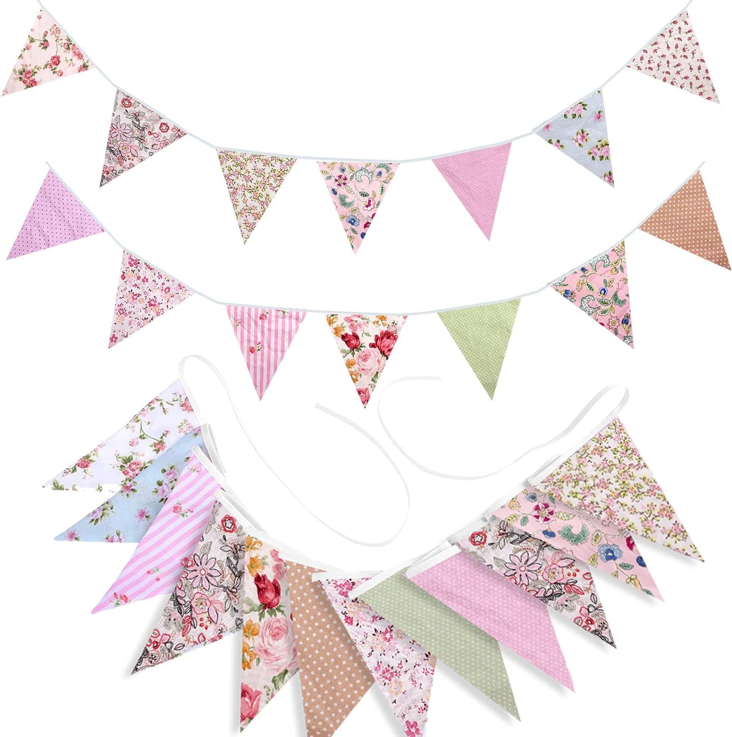 FUNVCE Large Fabric Bunting Banner, 39.5ft Floral Vintage Triangle Flag ...