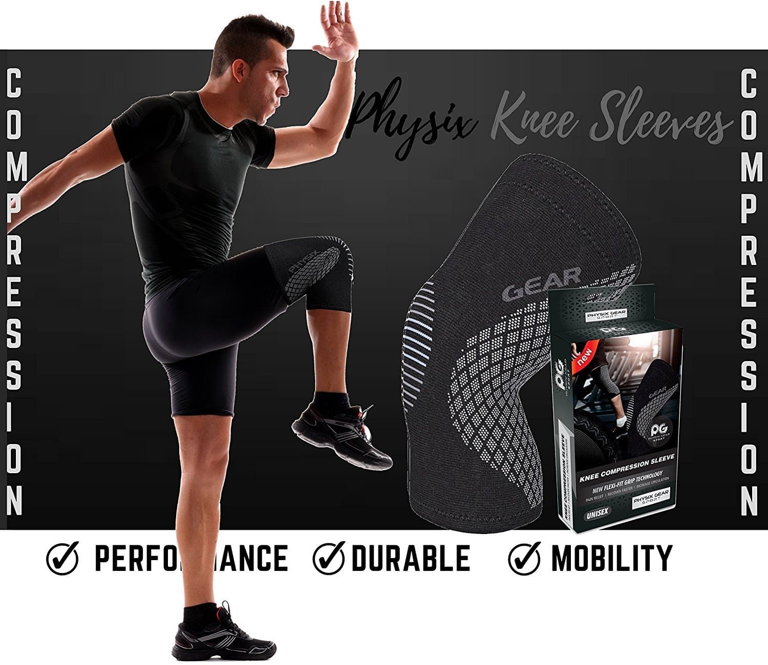 Physix Gear Sport Knee Support Brace - Best No-Slip Knee Braces for ...