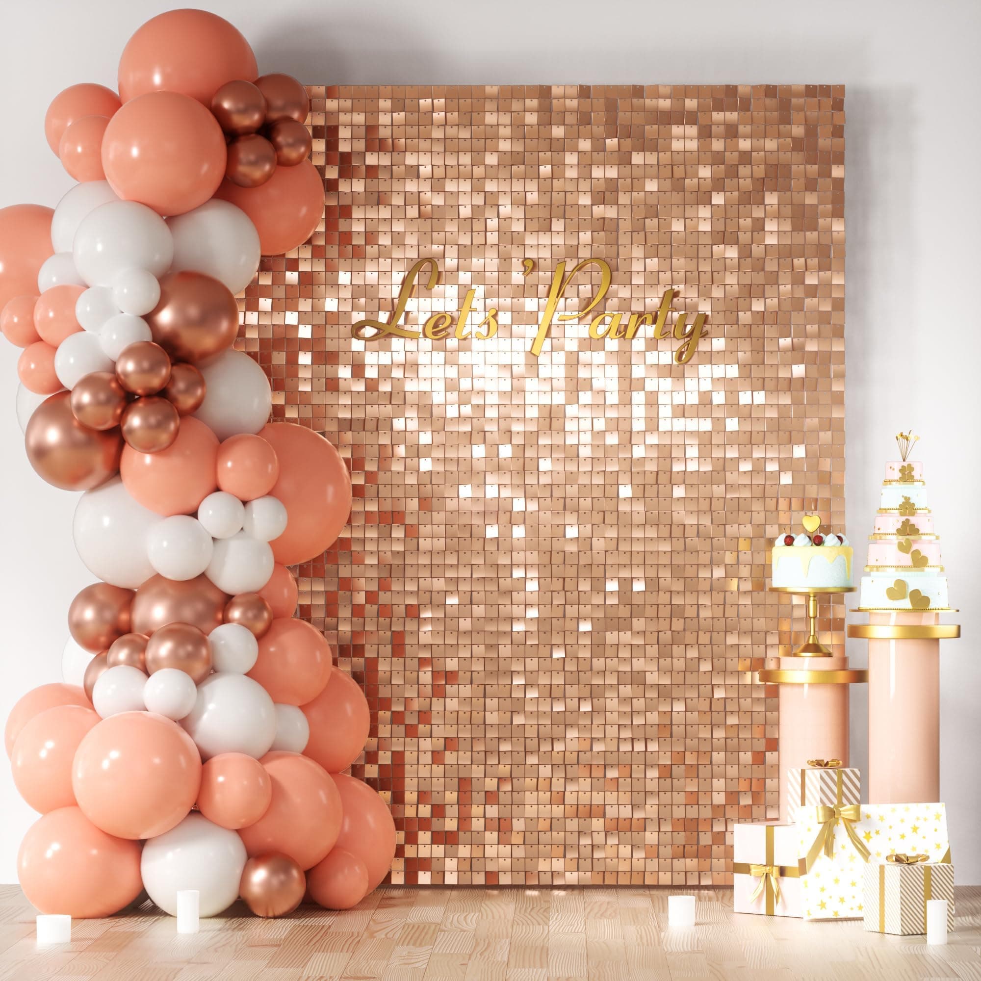 Amazon.com : Shimmer Wall Backdrop Rose Gold 24 Sequin Backdrop Panels ...
