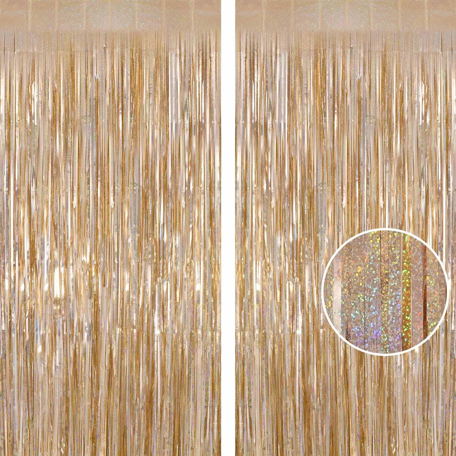 Amazon.com : Champagne Tinsel Foil Fringe Curtain, 2 Pack 3.3 x 8.2 Ft ...