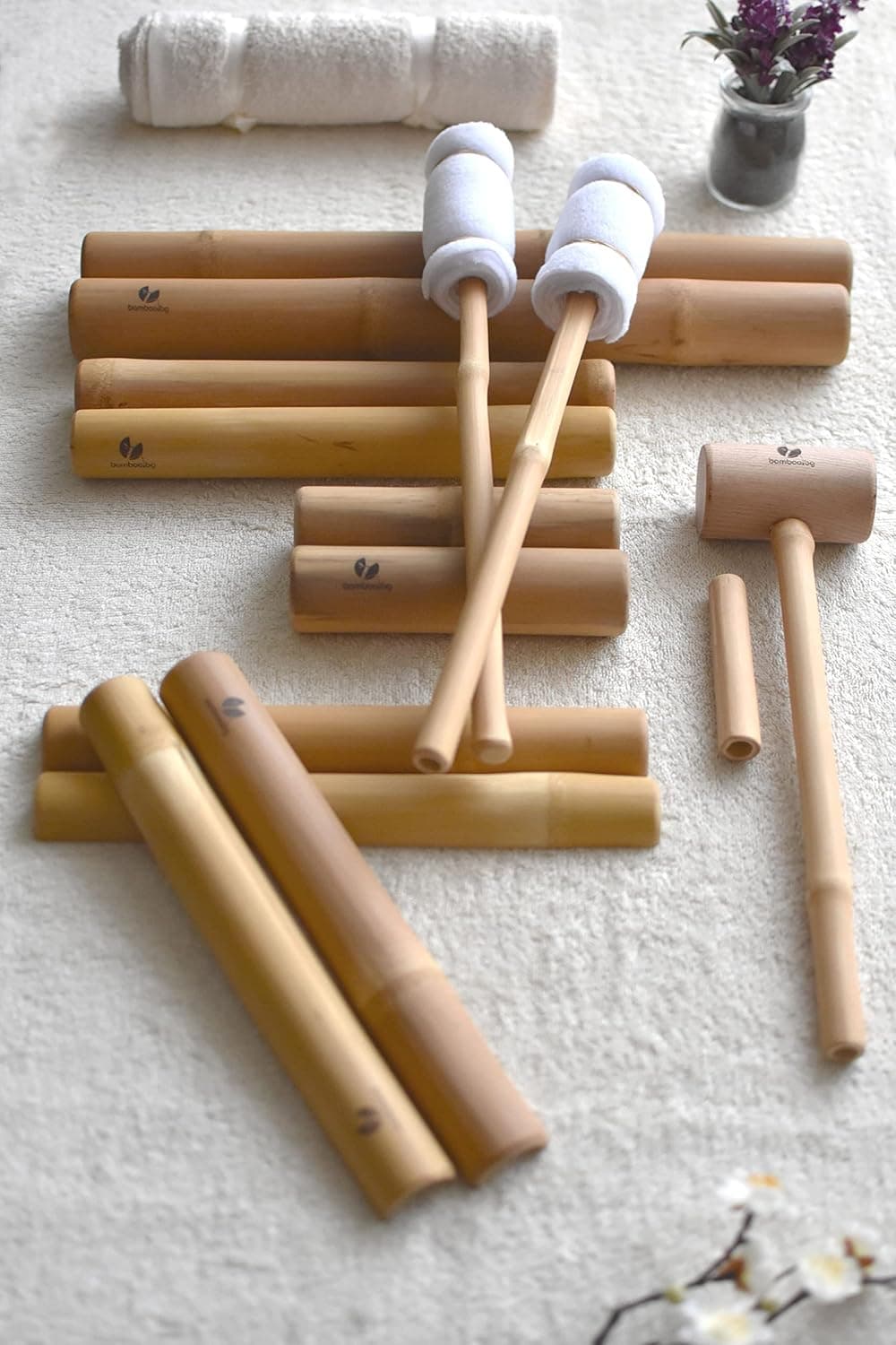 Bamboo Wood Massage Tools, Set Of 14 Bamboo Rollers And Sticks, Body ...