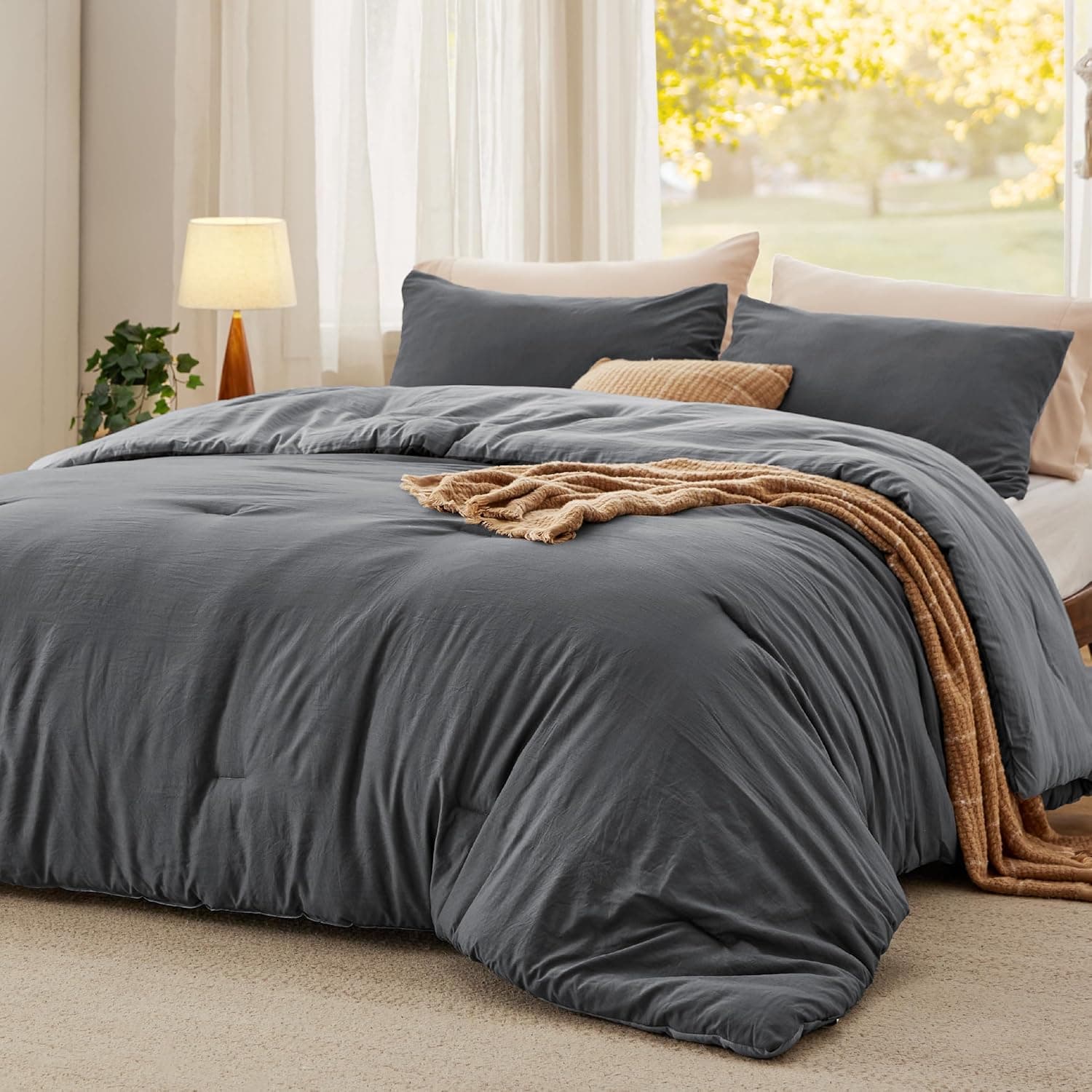 Amazon.com: Bedsure King Size Comforter Set, Reversible Grey Soft ...