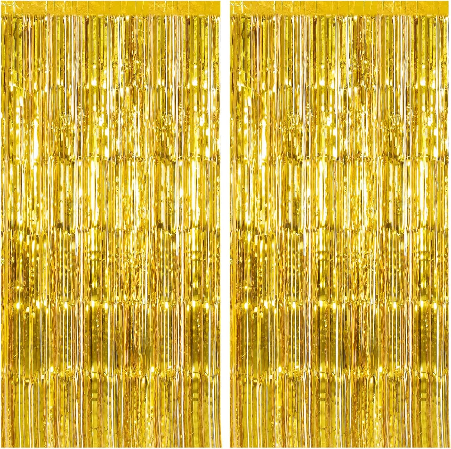 2 Pack Foil Curtain Backdrop Gold Metallic Tinsel Foil Fringe Curtains ...