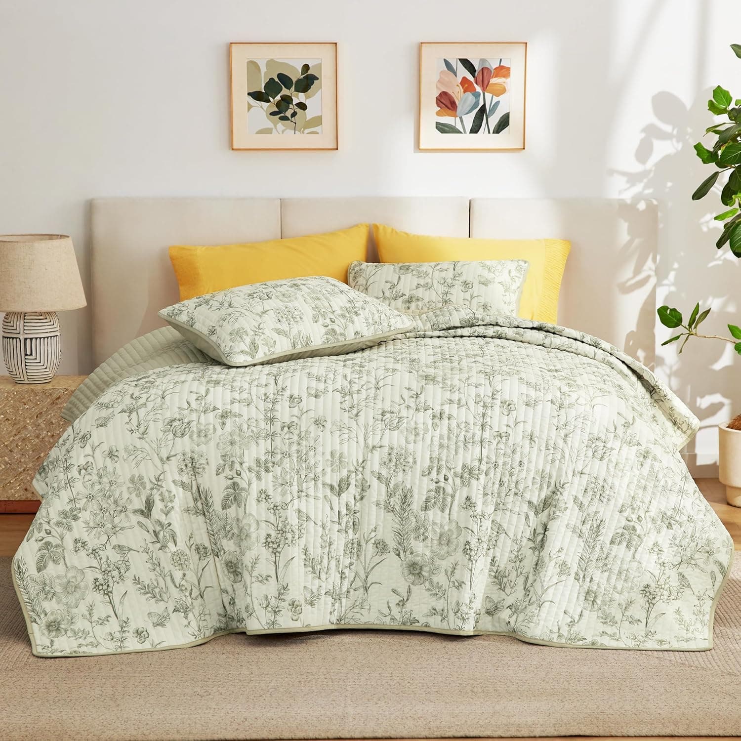 Amazon.com: Bedsure Cotton Quilt Set King - Reversible Exquisite ...