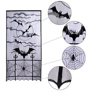 Amazon.com: OurWarm 2pcs Black Lace Halloween Window Curtains, Spider ...