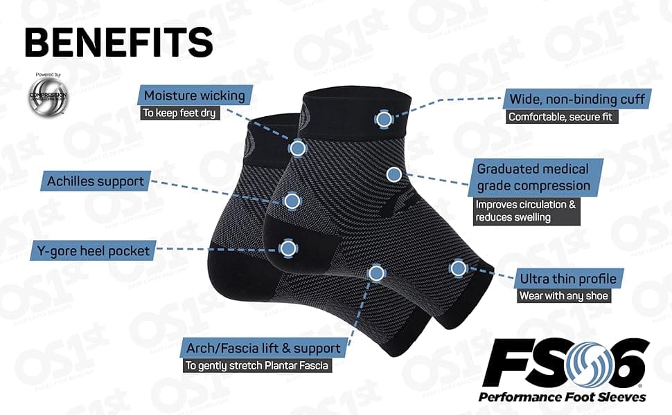 OS1st FS6 Plantar Fasciitis Foot Sleeve – Compression Sock for Heel ...