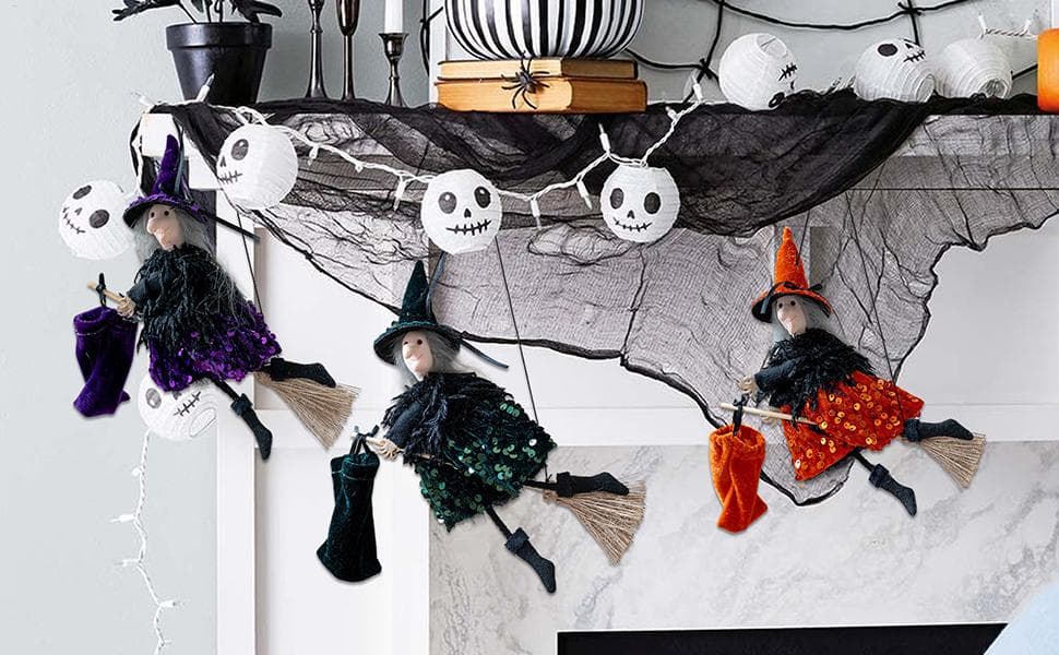 Amazon.com: 3 Pack Halloween Hanging Witch Flying Witches, Flying Witch ...