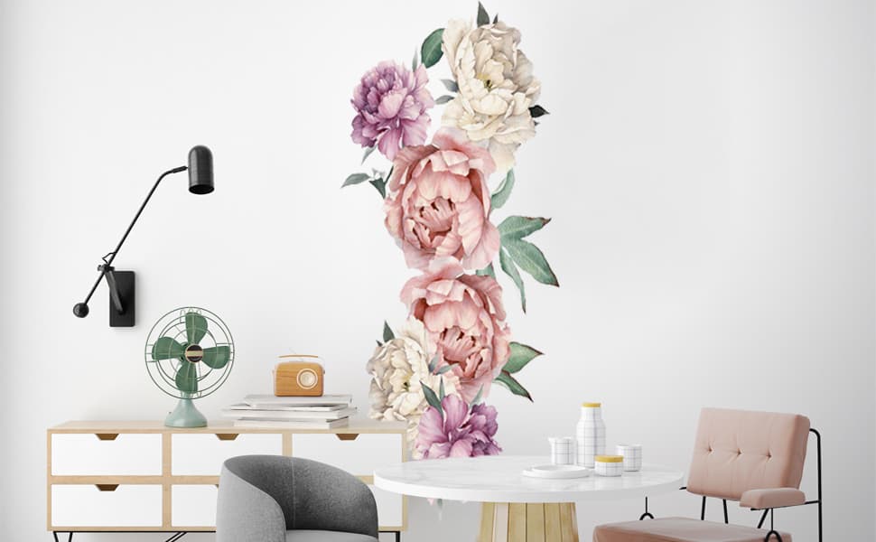 Amazon.com: Peony Flowers Wall Sticker Pink Floral Wall Decals ...