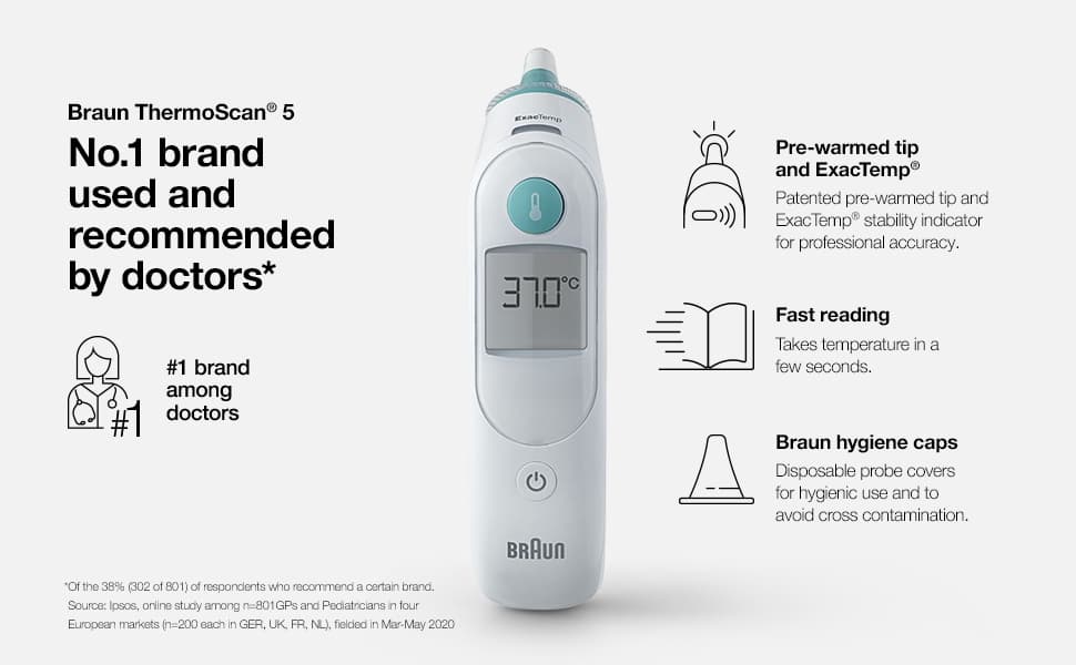 Braun ThermoScan 5 Ear thermometer (professional accuracy, patented pre ...