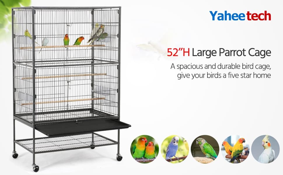 Yaheetech 52-inch Wrought Iron Standing Large Flight King Bird Cage for ...