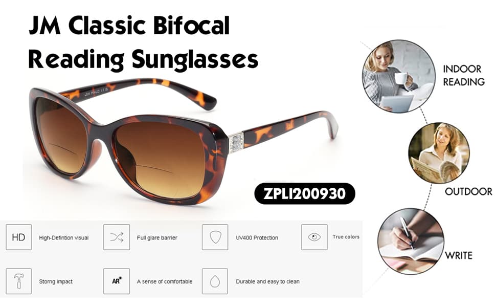 JM Women's Bifocal Reading Sunglasses, Vintage Reader Glasses UV ...