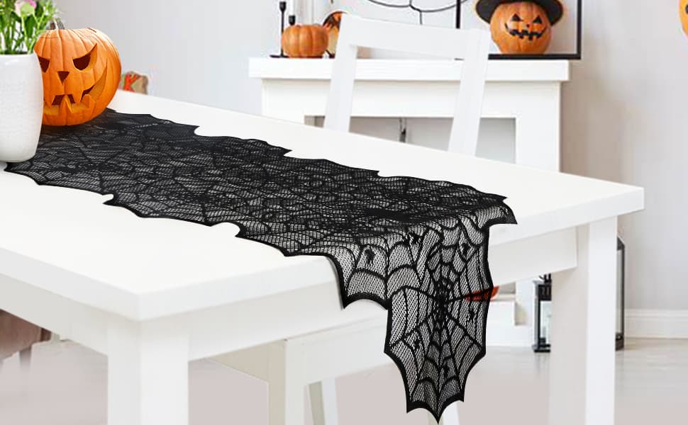 Amazon.com: Halloween Table Runner, Black Lace Spider Web Table Runners ...