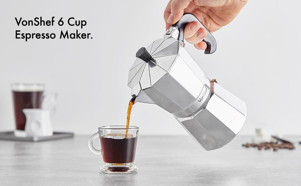 VonShef Stovetop Coffee Maker, 6 Cup Aluminium Italian Espresso Maker ...