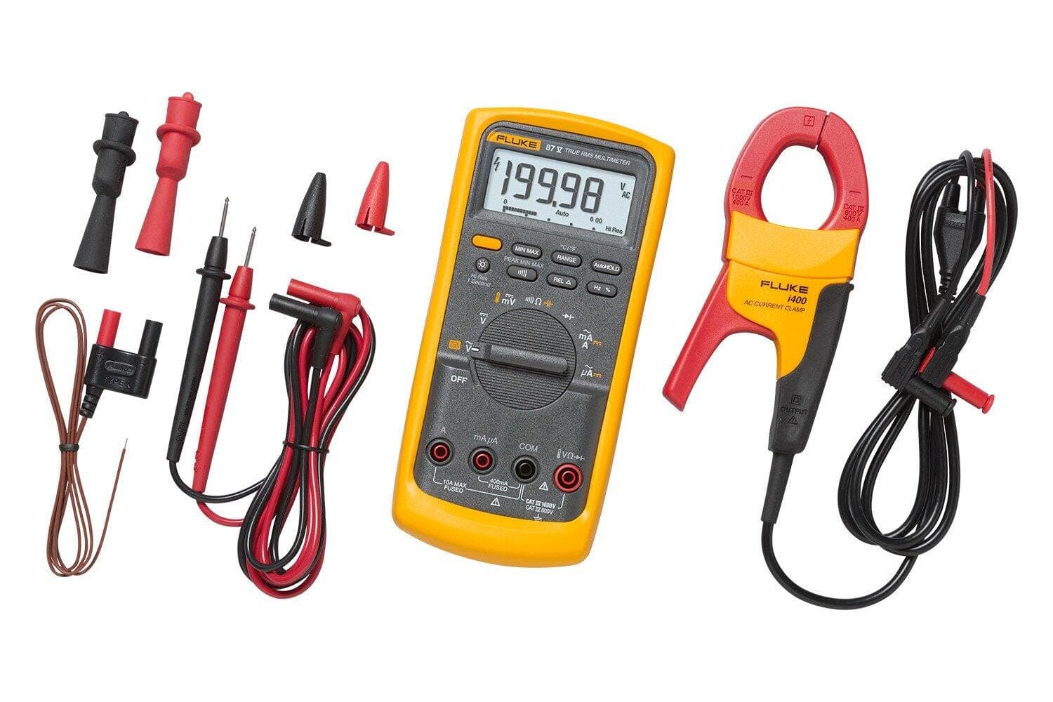 Fluke 87V Industrial Multimeter Service Kit with i400 AC Current Clamp ...