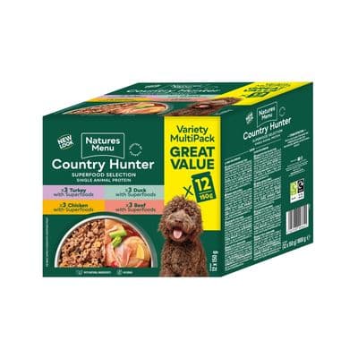 Natures Menu Country Hunter Superfood Selection Dog Pouches Shop now.