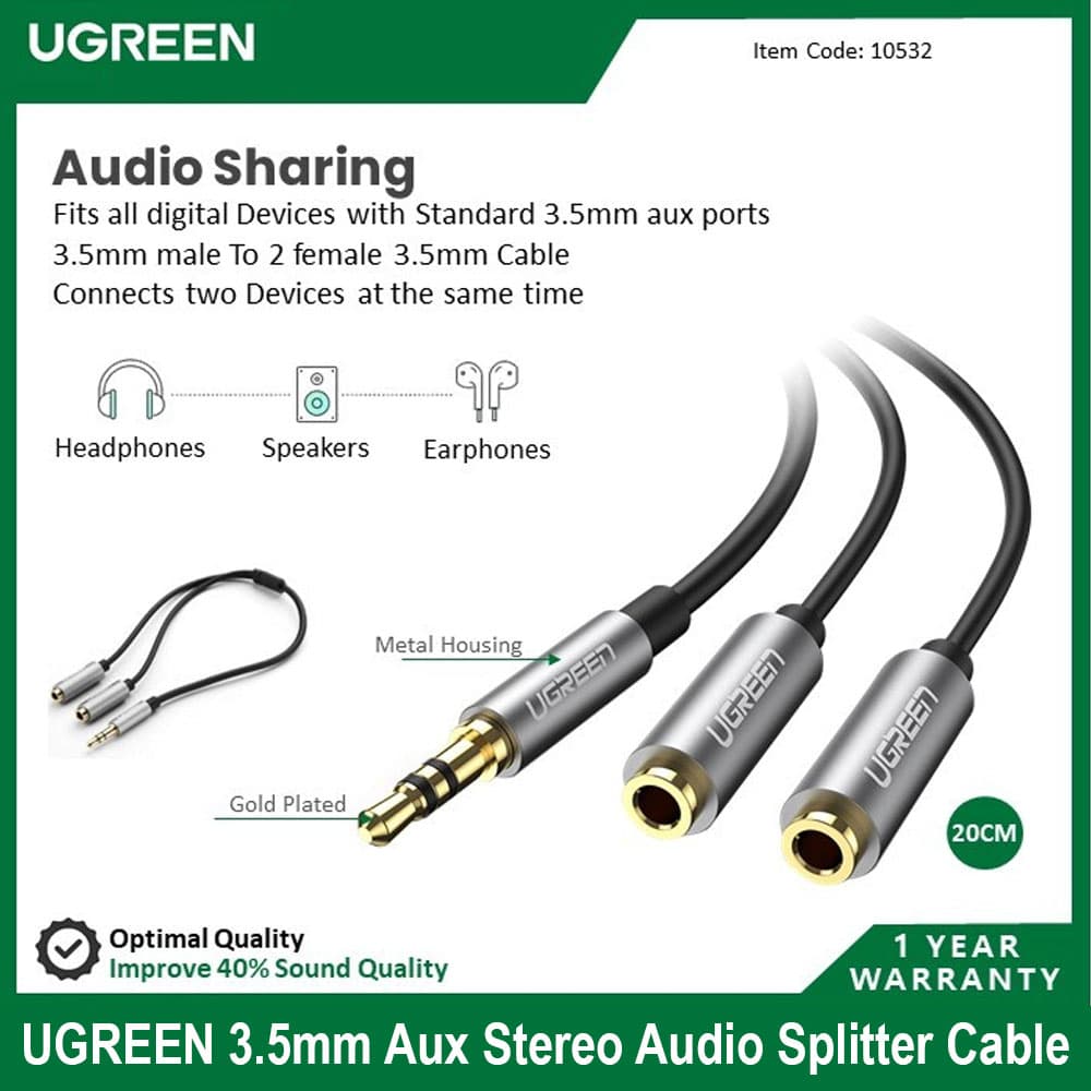 UGREEN 3.5mm Aux Stereo Audio Splitter Cable-10532