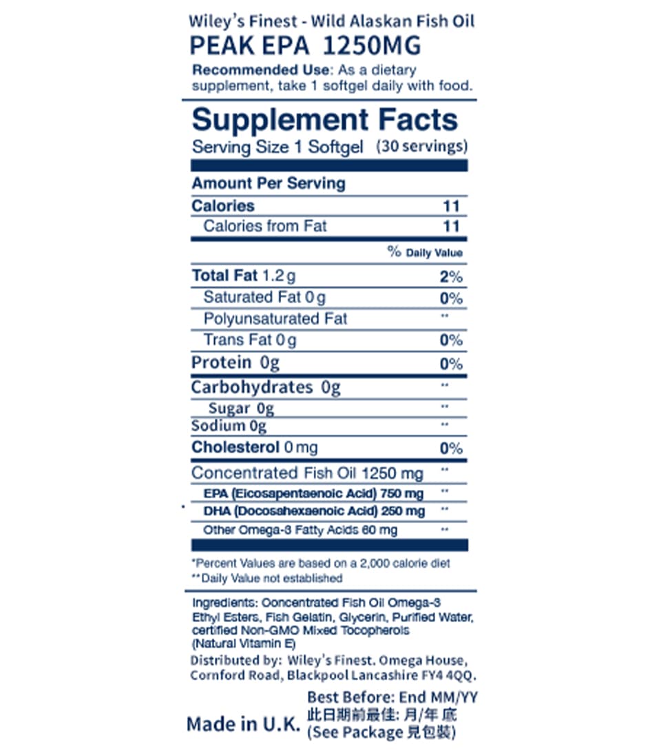 Wiley’s Finest – Wild Alaskan Fish Oil Capsules Peak EPA 1250MG Omega3 ...