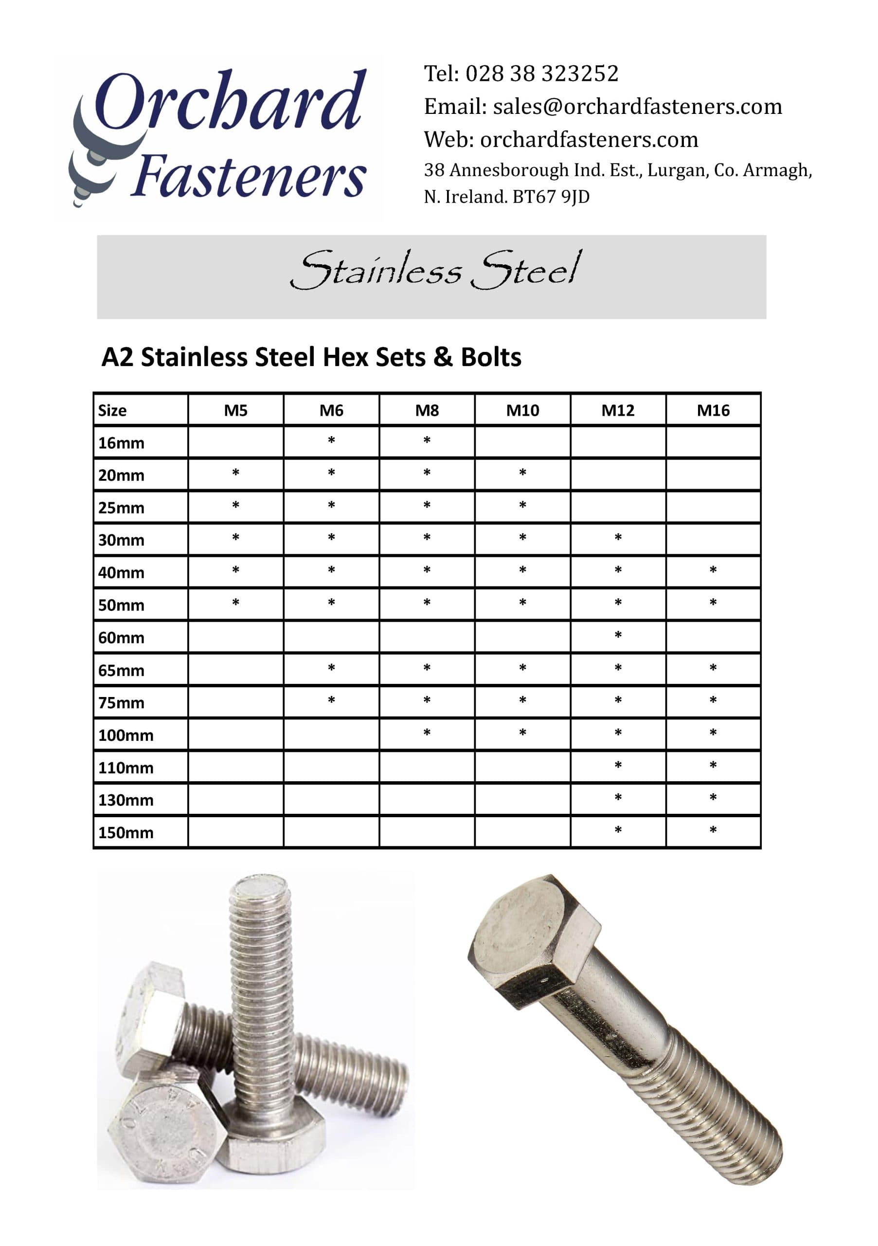 A2 Stainless Steel Hex Sets & Bolts - Orchard Fasteners