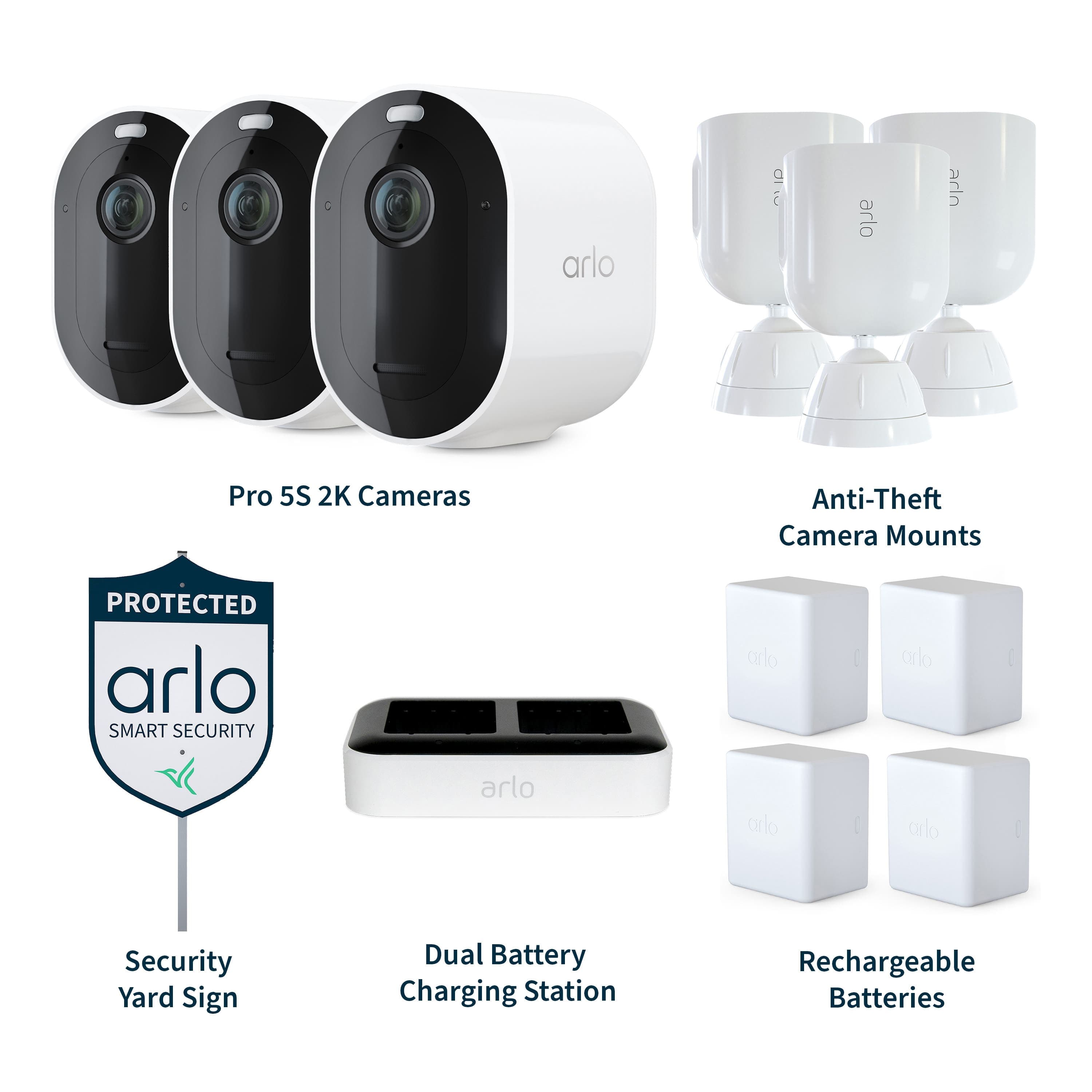 Arlo Pro 5S 2K 3 Camera Indoor/Outdoor Wireless Spotlight Security ...