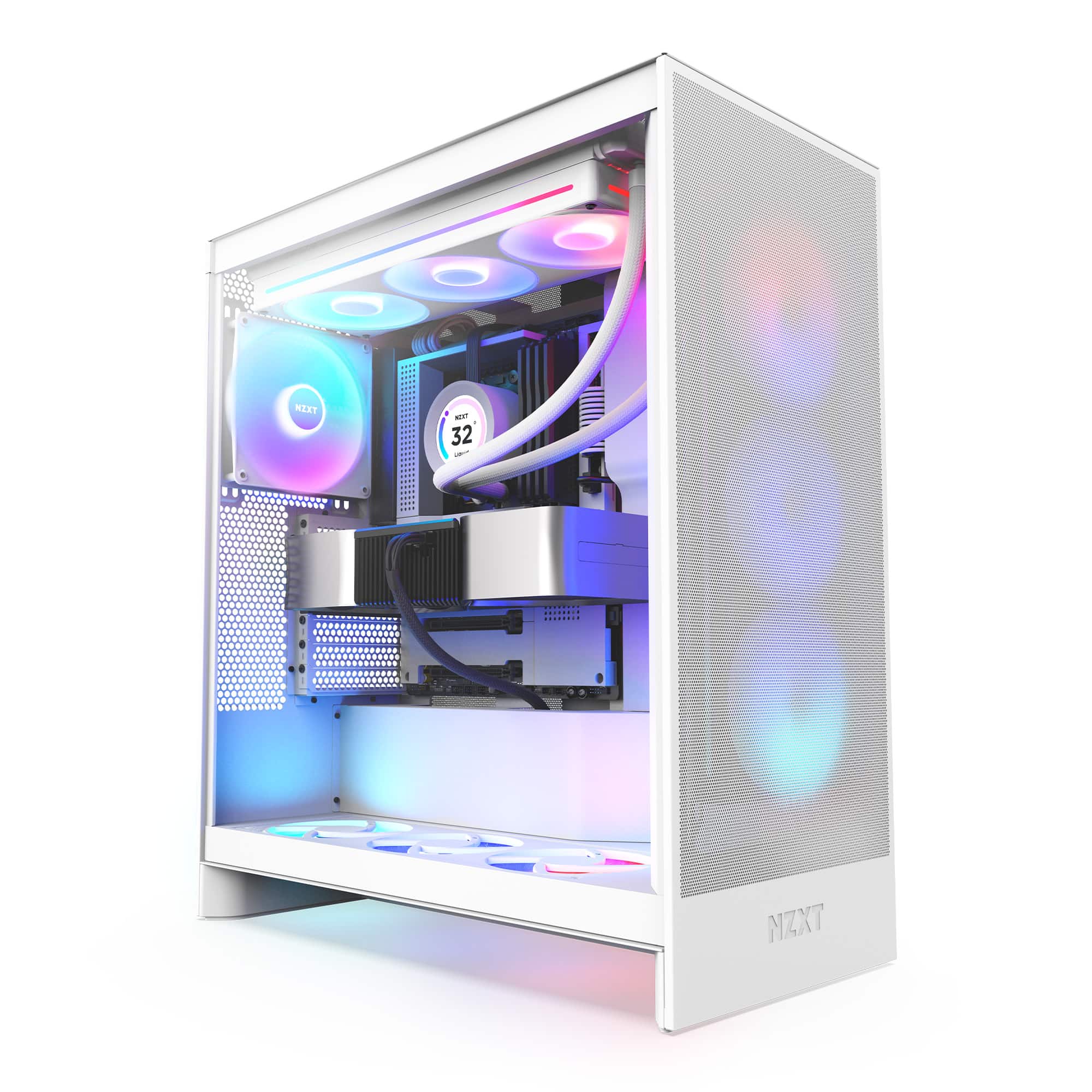 NZXT H7 Flow 2024 Mid-Tower ATX PC Case with RGB Fans White CM-H72FW-R1 ...