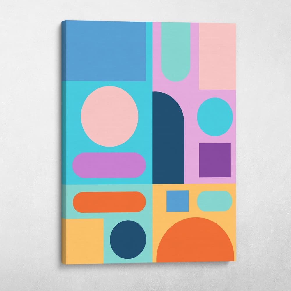 Modern Abstract Geometric Shapes Blue Pink Turquoise Pastels Wall Art