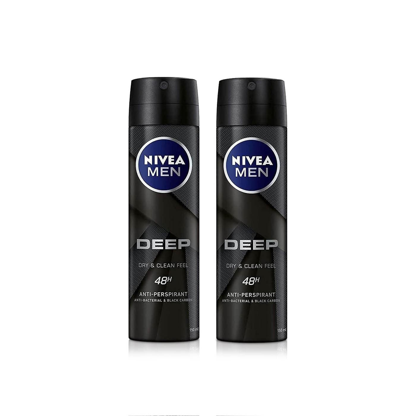 Nivea Men Deep Anti-Perspirant Deodorant Spray 150ml x 2 - Spinneys UAE