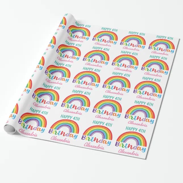 Colorful Birthday Rainbow Personalized Kids Girls Wrapping Paper | Zazzle