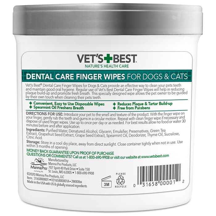 Vet's Best Dental Care Finger Wipes for Dogs & C…
