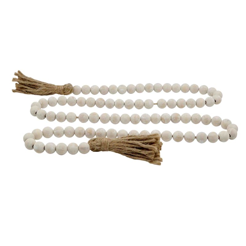 Whitewashed Wooden Bead Garland, 58"
