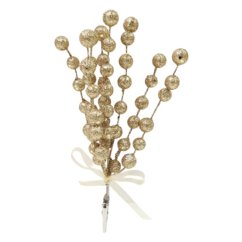 Gold Glitter Berry Pick 7.85" | Christmas Decorations | At Home