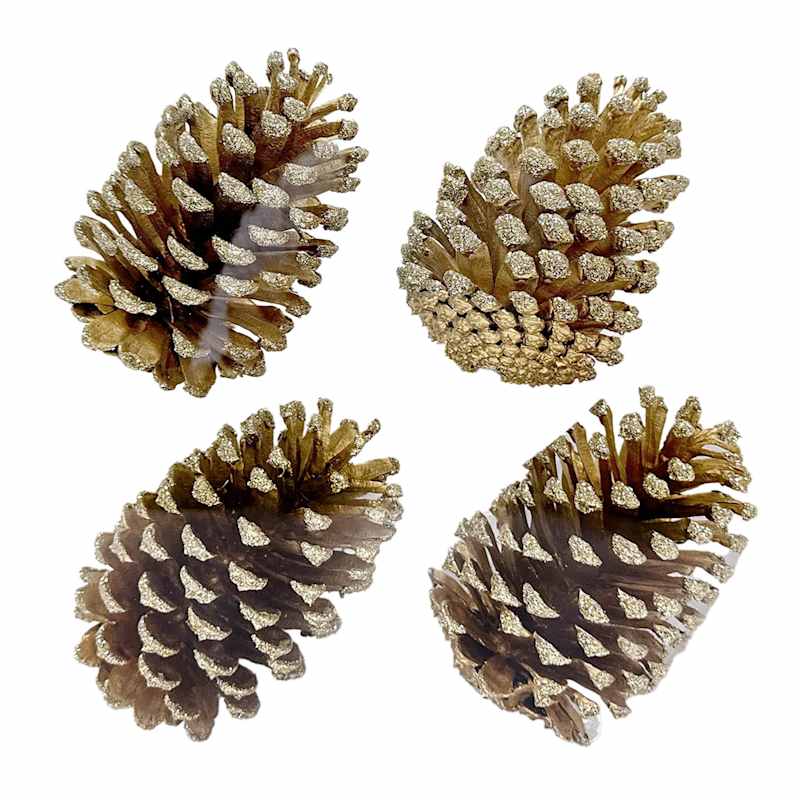 Gold Glitter Pinecones 4.7" 4-count | Christmas Ornaments | At Home