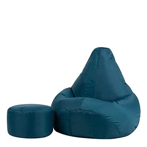 Bean Bag Bazaar High Back Bean Bag Chair with Footstool, Teal Green ...