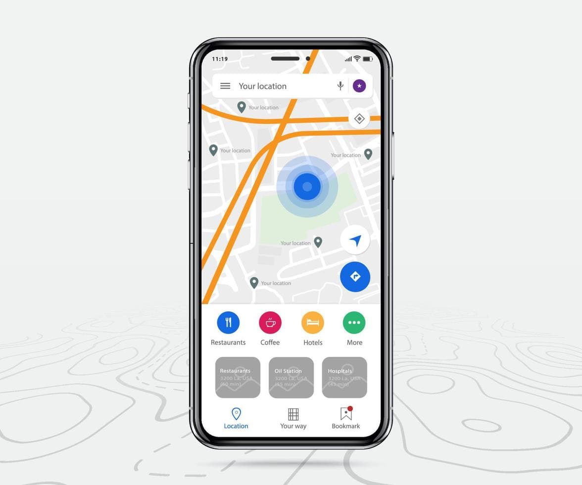 gps de mapas móviles, aplicación de mapas de teléfonos inteligentes y ...