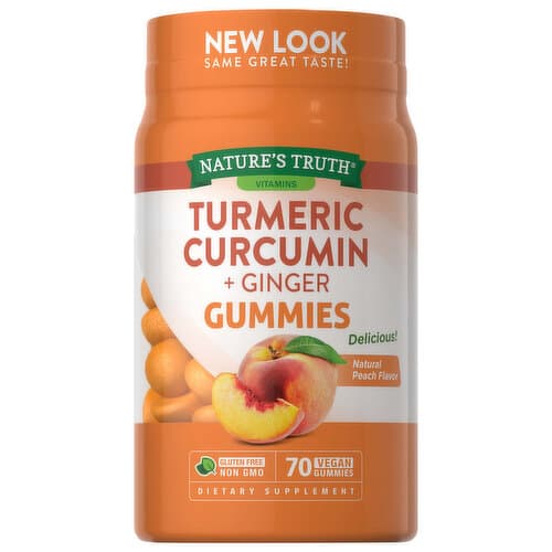 Nature's Truth Turmeric Curcumin + Ginger, Vegan Gummies, Natural Peach ...