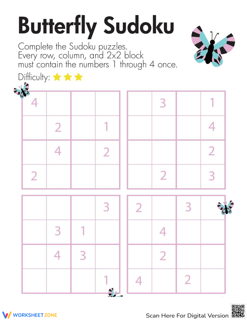 Butterfly Sudoku Worksheet