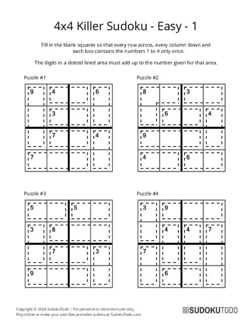 Killer Sudoku Puzzles