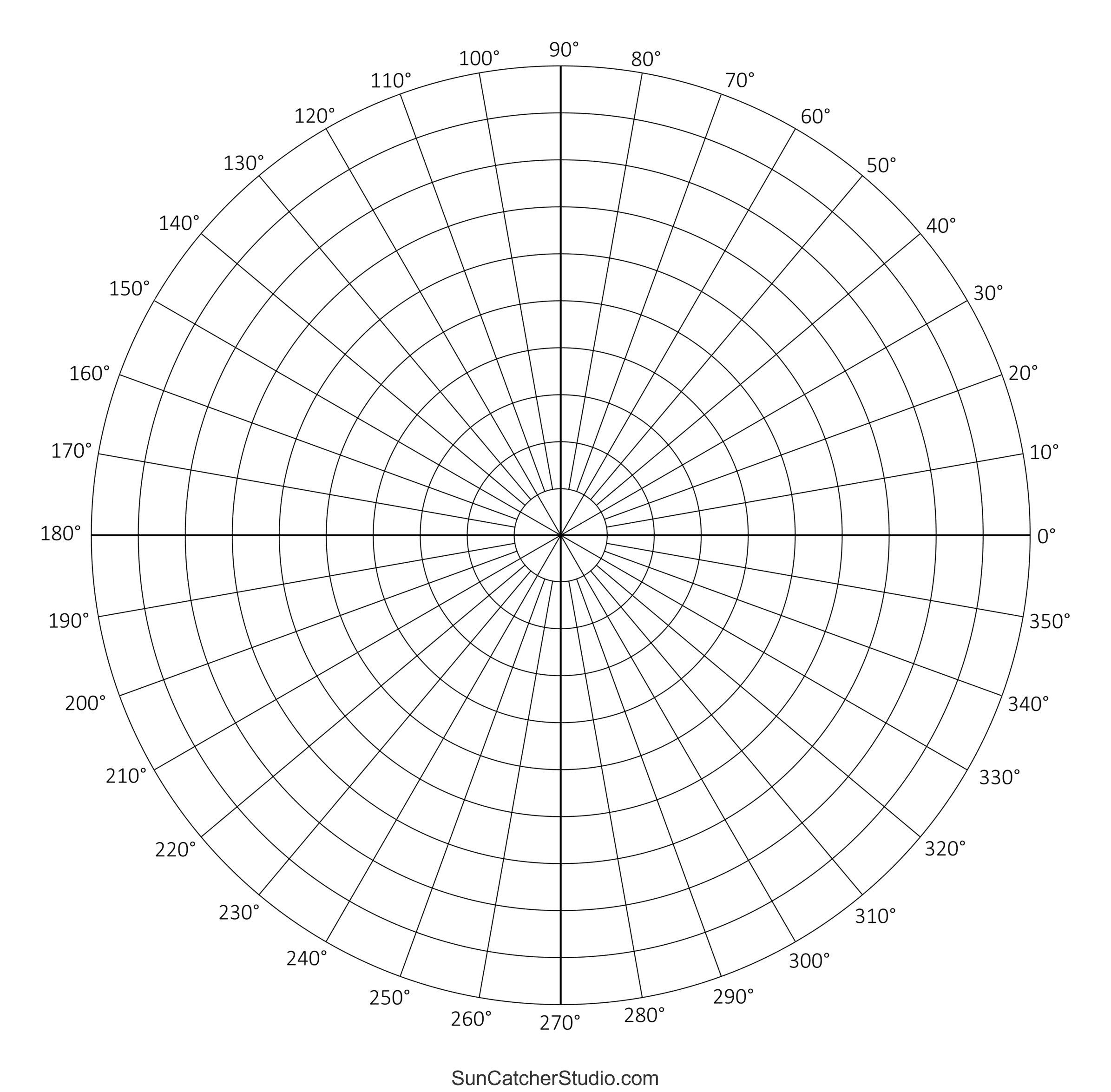 Labeled Polar Graph Paper Polar Grid Concentric Circles And Steps.