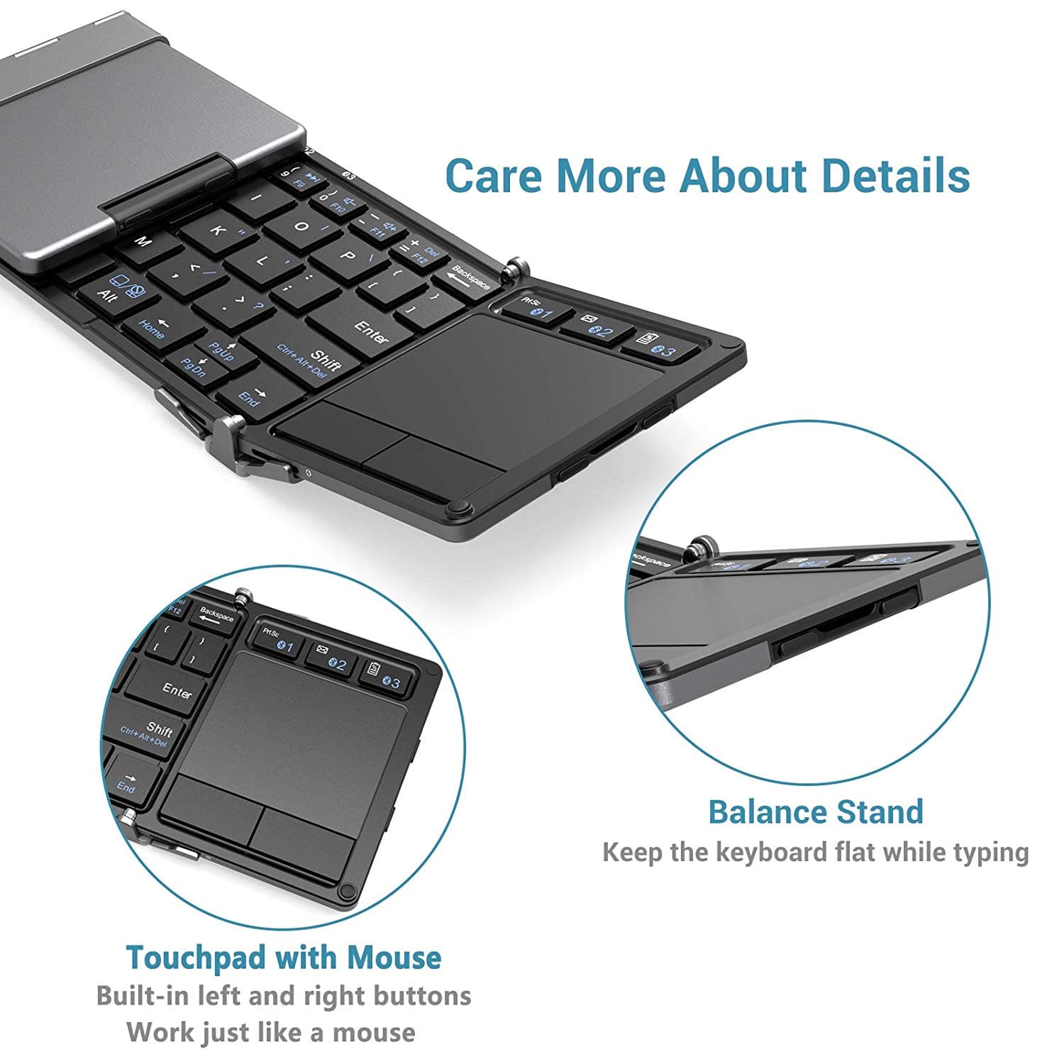 iClever BoostType BK08 Portable Tri-folding Bluetooth Keyboard with ...
