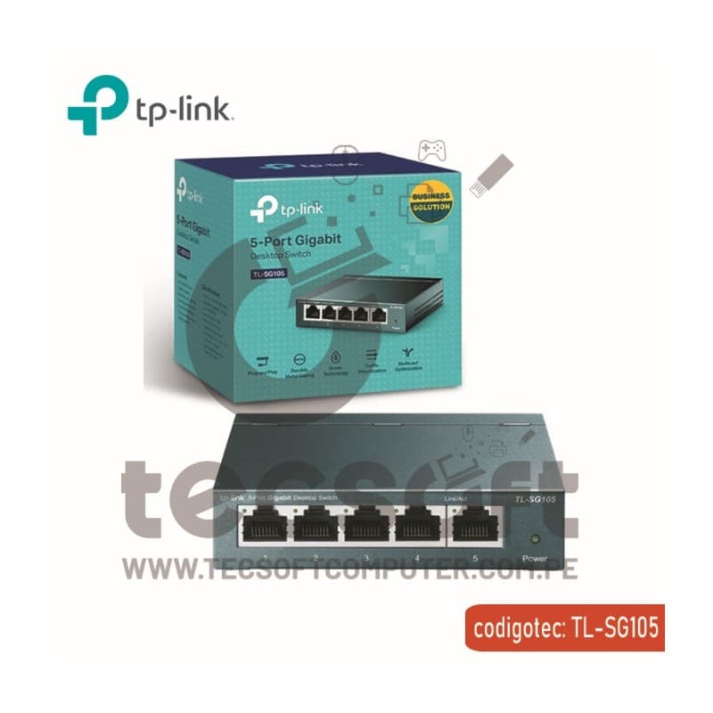 Switch TP-Link TL-SG105 de 5 Puertos 10/100/1000 mbps Gigabit Metálico