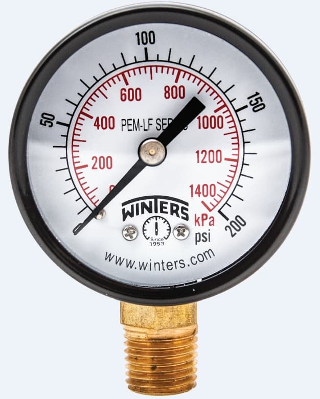 Winters PEM Series Lead Free Series Pressure Gauge, 2" Dial size, 1/4 ...