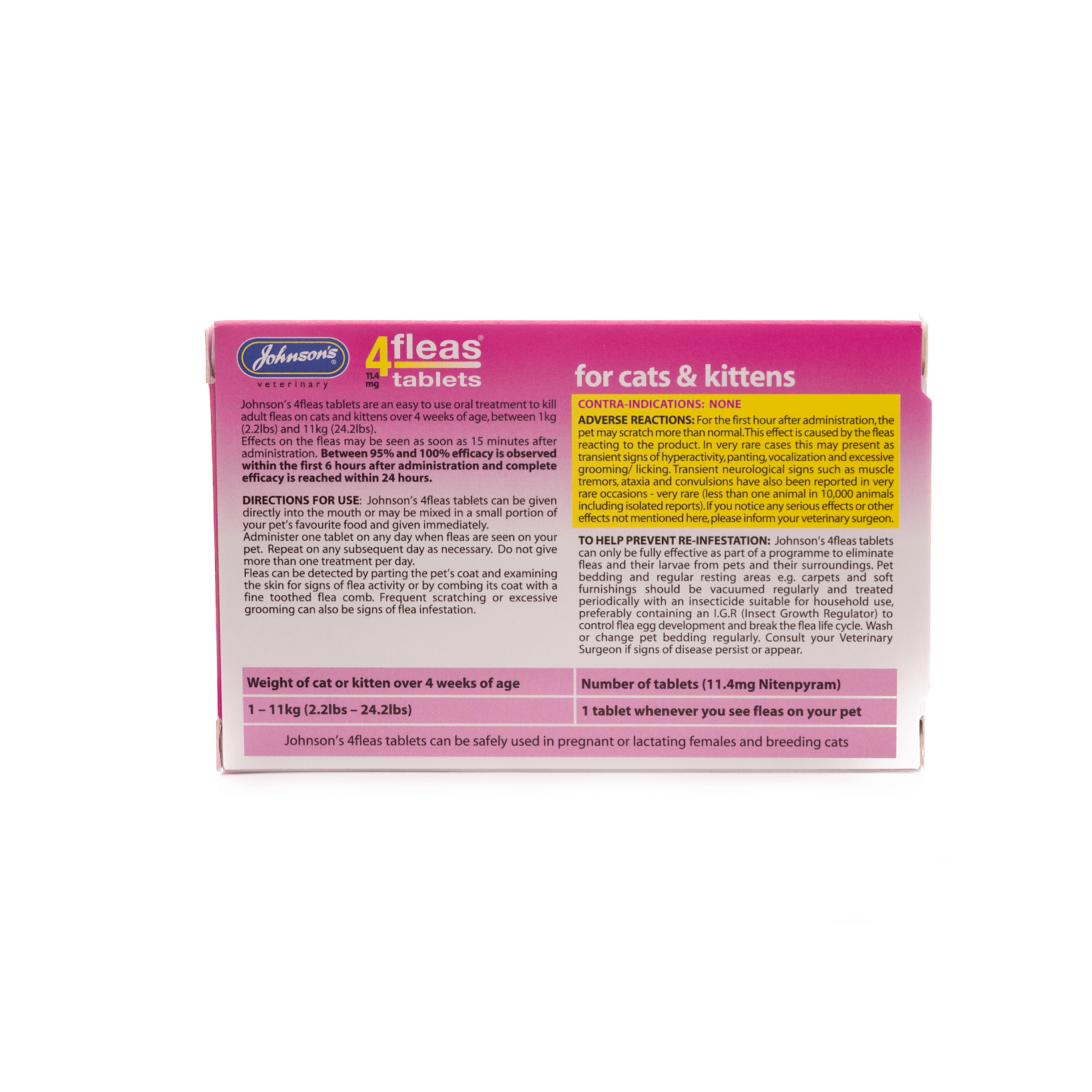 Johnson's 4fleas Tablets Cat 1-11kg - The Pet Centre Newquay