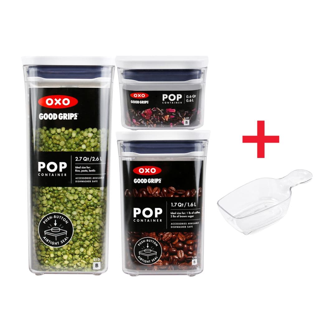 OXO Good Grips POP Container, Three-piece Rectangle Set with Scoop ...