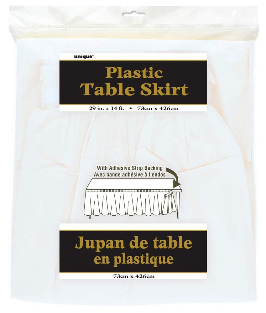 Unique Party 50046 – Plastic White Table Skirt, 14ft – TopToy